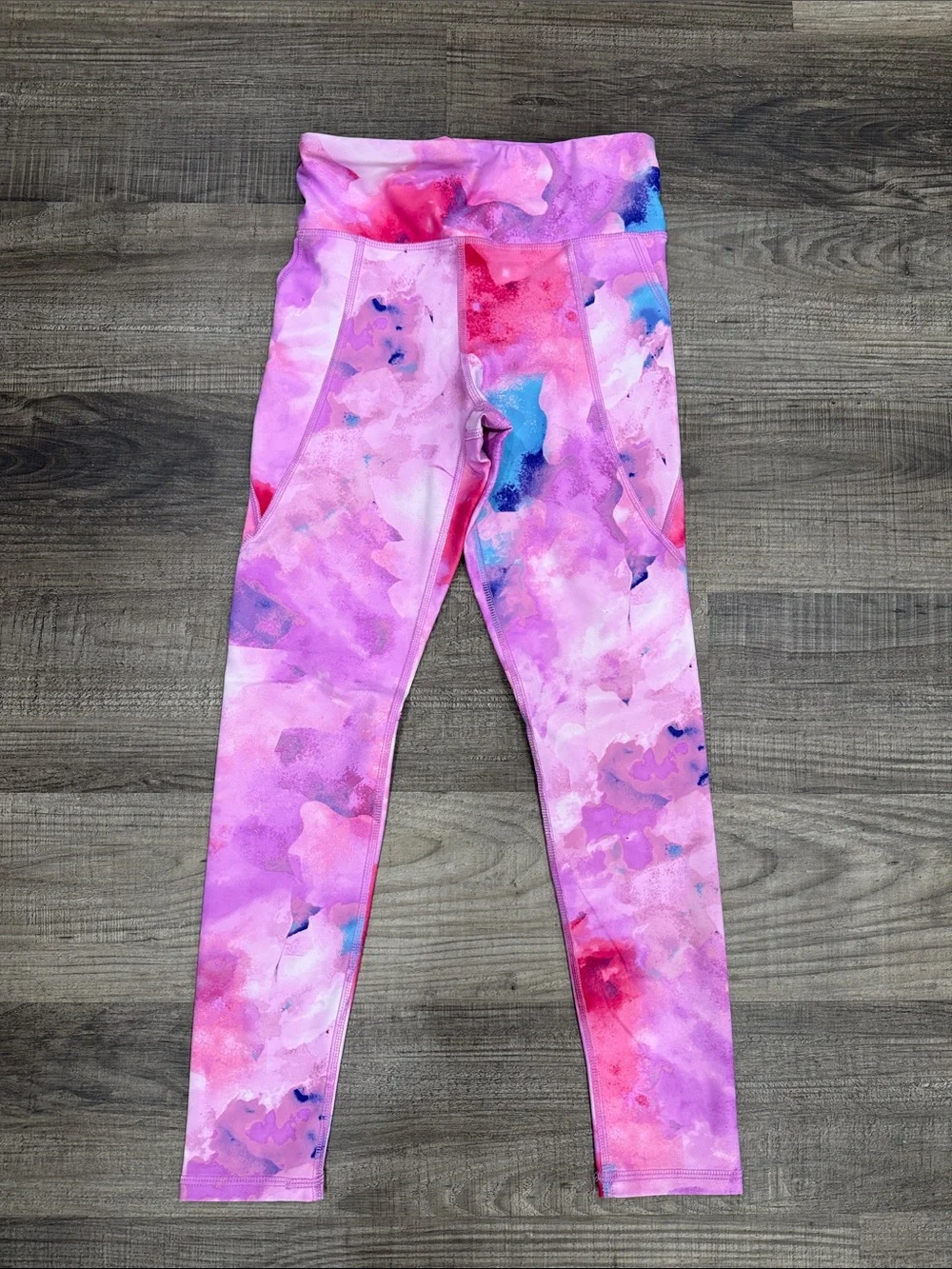 Old Navy Pink & Purple Watercolor Active Leggings, Size Medium 8